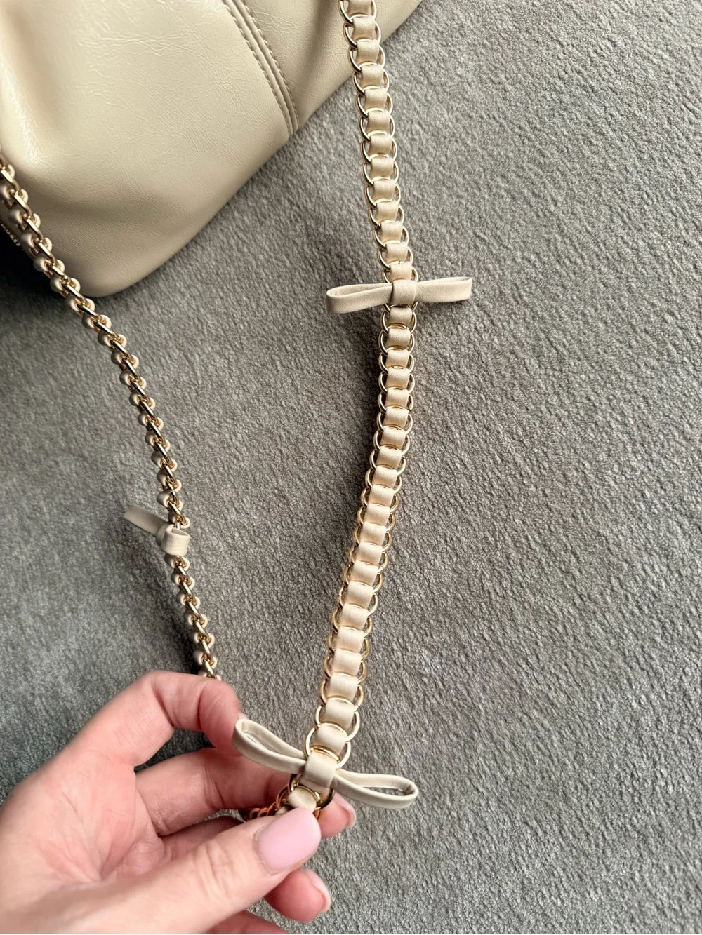 Ted Baker London Cream Mini Shoulder Bag with Chain Bow Trim Strap NWT